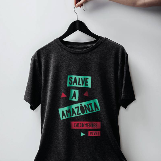 Camiseta - Chico Mendes - Salve a Amazônia Chumbo