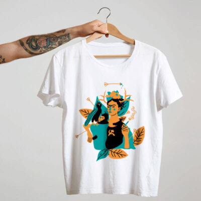 Camiseta de algodão branca frida kahlo e suas obras