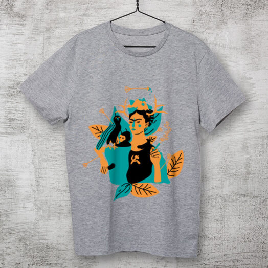 Camiseta de algodão cinza frida kahlo e suas obras