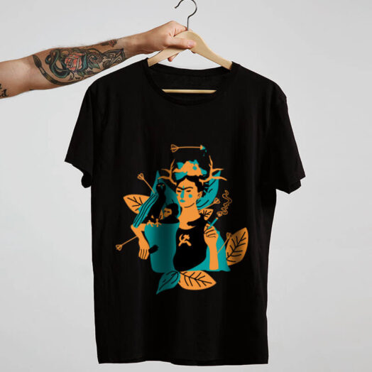 Camiseta de algodão preta frida kahlo e suas obras