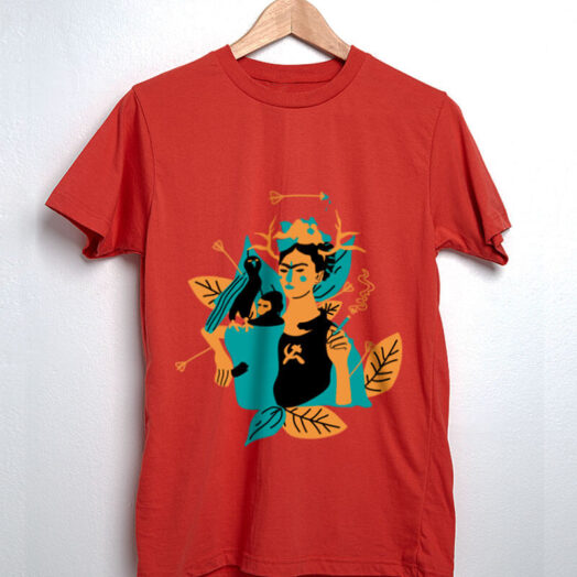 Camiseta de algodão vermelha frida kahlo e suas obras
