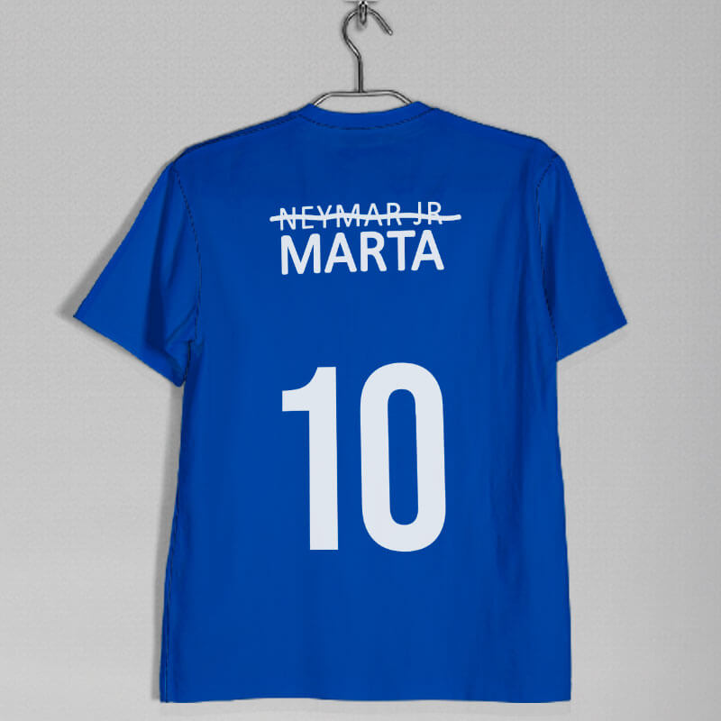 camisa seleção brasileira feminina Marta azul costas