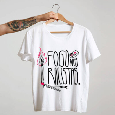 camiseta de algodão Branca fogo nos racistas Djonga