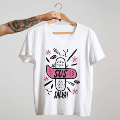Camiseta de algodão branca- Vacina sim