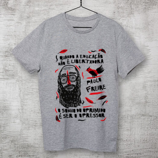 Camiseta cinza clara de algodão Paulo Freire