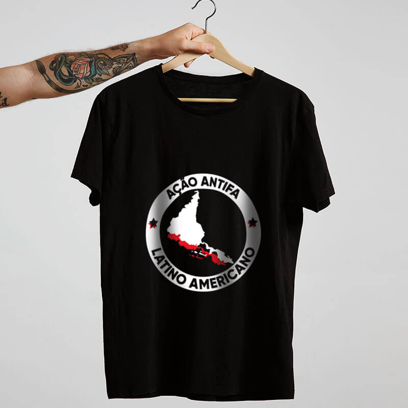 camiseta estampada algodao - Antifa Latinoamerica preta