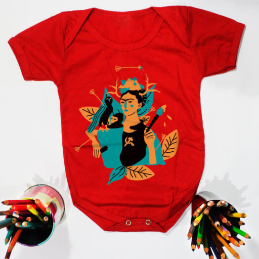 Body pra bebe vermelho manga curta - Frida Kahlo