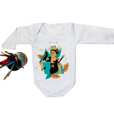 Body pra bebe branco manga longa - Frida Kahlo