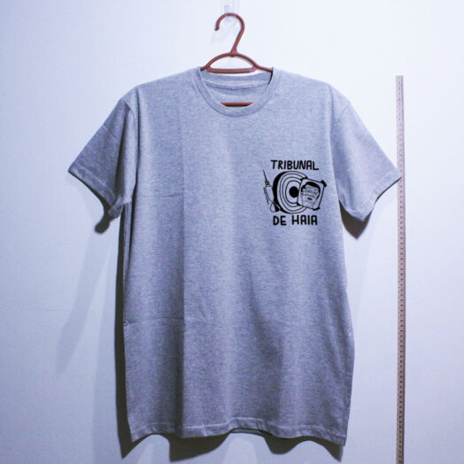 camiseta-Fora-Bolsonaro-Tribunal-de-Haia-cinza clara algodão
