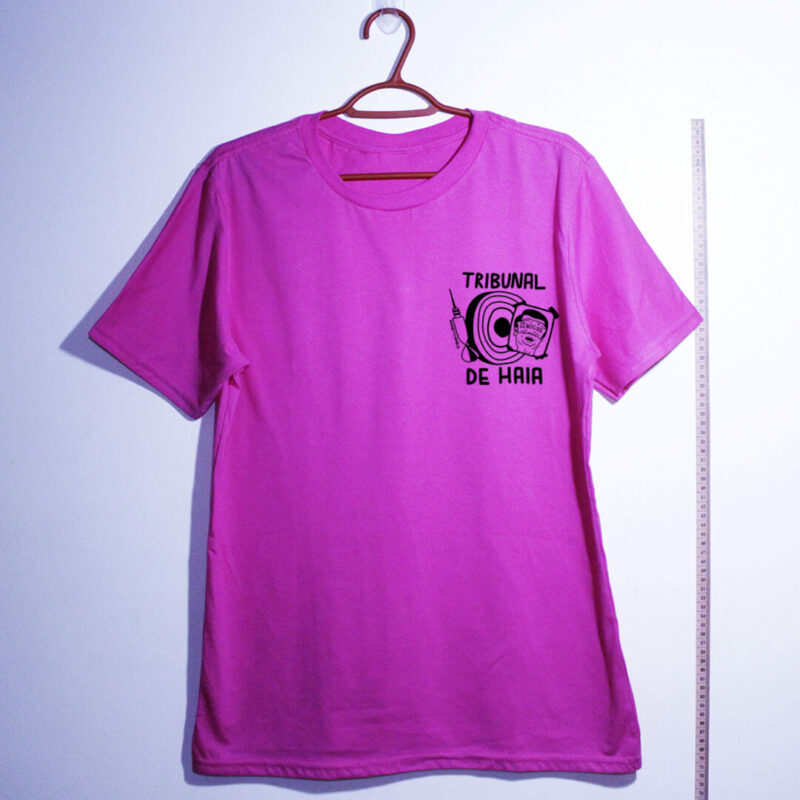 camiseta-Fora-Bolsonaro-Tribunal-de-Haia-rosa algodão