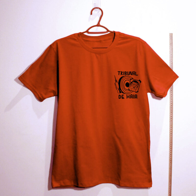 camiseta-Fora-Bolsonaro-Tribunal-de-Haia-vermelha algodão
