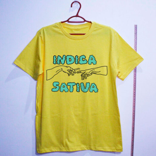 camiseta de algodão-maconha indica-amarela