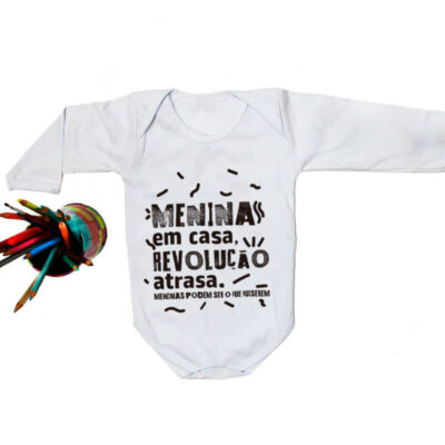 Body algodao bebe - Meninas em casa revolução atrasa - branco