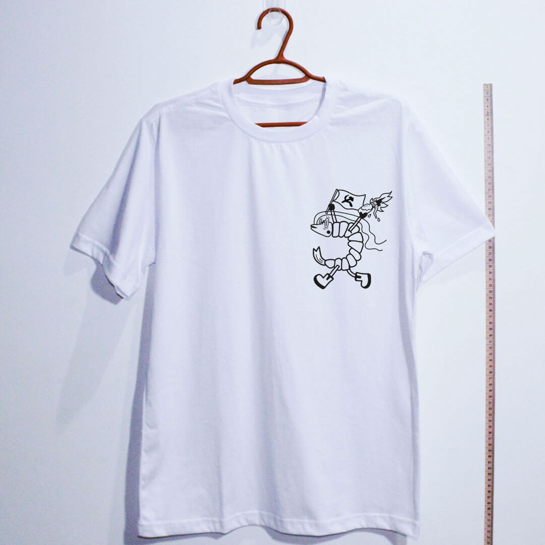 Camiseta de algodão - Camarão camarada Escudo branco