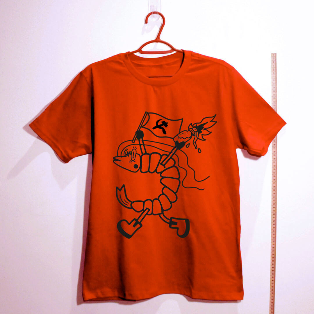 camiseta de algodão - camarão antifa vermelho