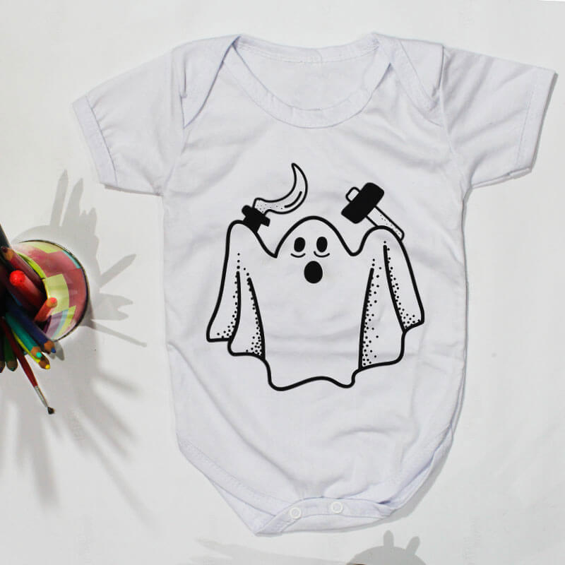 Body de bebê manga curta - Fantasma Comuna - Branco