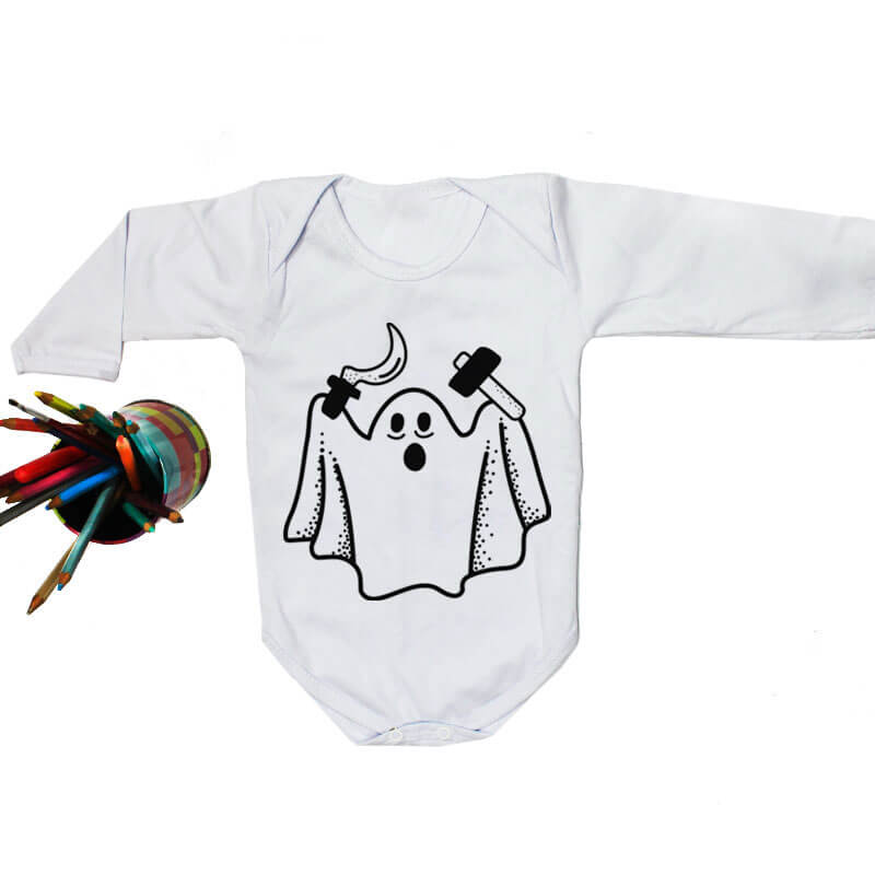 Body de bebê manga longa - Fantasma Comuna - branco
