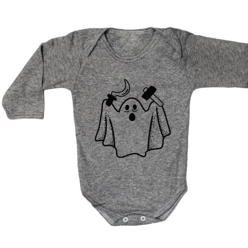 Body de bebê manga longa - Fantasma Comuna - cinza claro