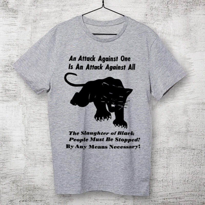 Camiseta Cinza Mescla de algodão - Pantera Negra - Para Auto Defesa - An attack against one is an attack against all