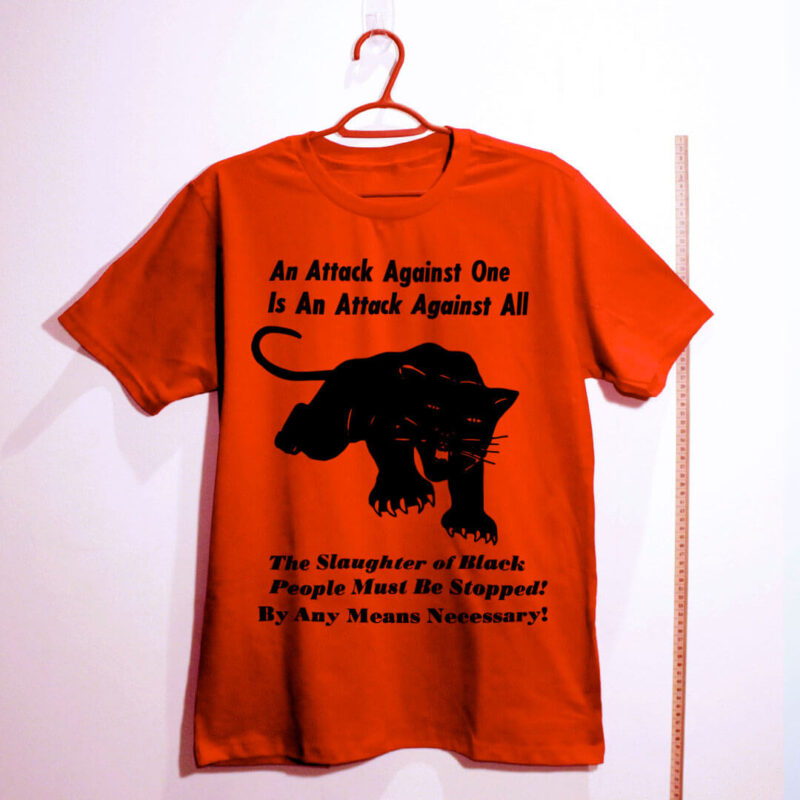 Camiseta vermelha de algodão - Pantera Negra - Para Auto Defesa - An attack against one is an attack against all