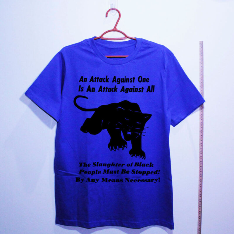 Camiseta azul de algodão - Pantera Negra - Para Auto Defesa - An attack against one is an attack against all