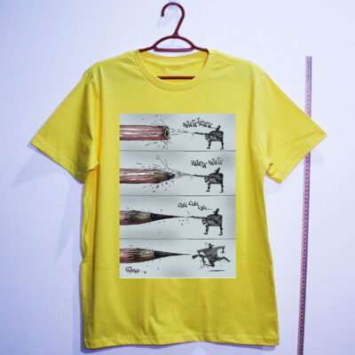 Camiseta de algodão - Lápis x Arma por cartunista das cavernas