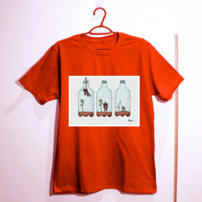 Camiseta de algodão - Indígena na garrafa por cartunista das cavernas