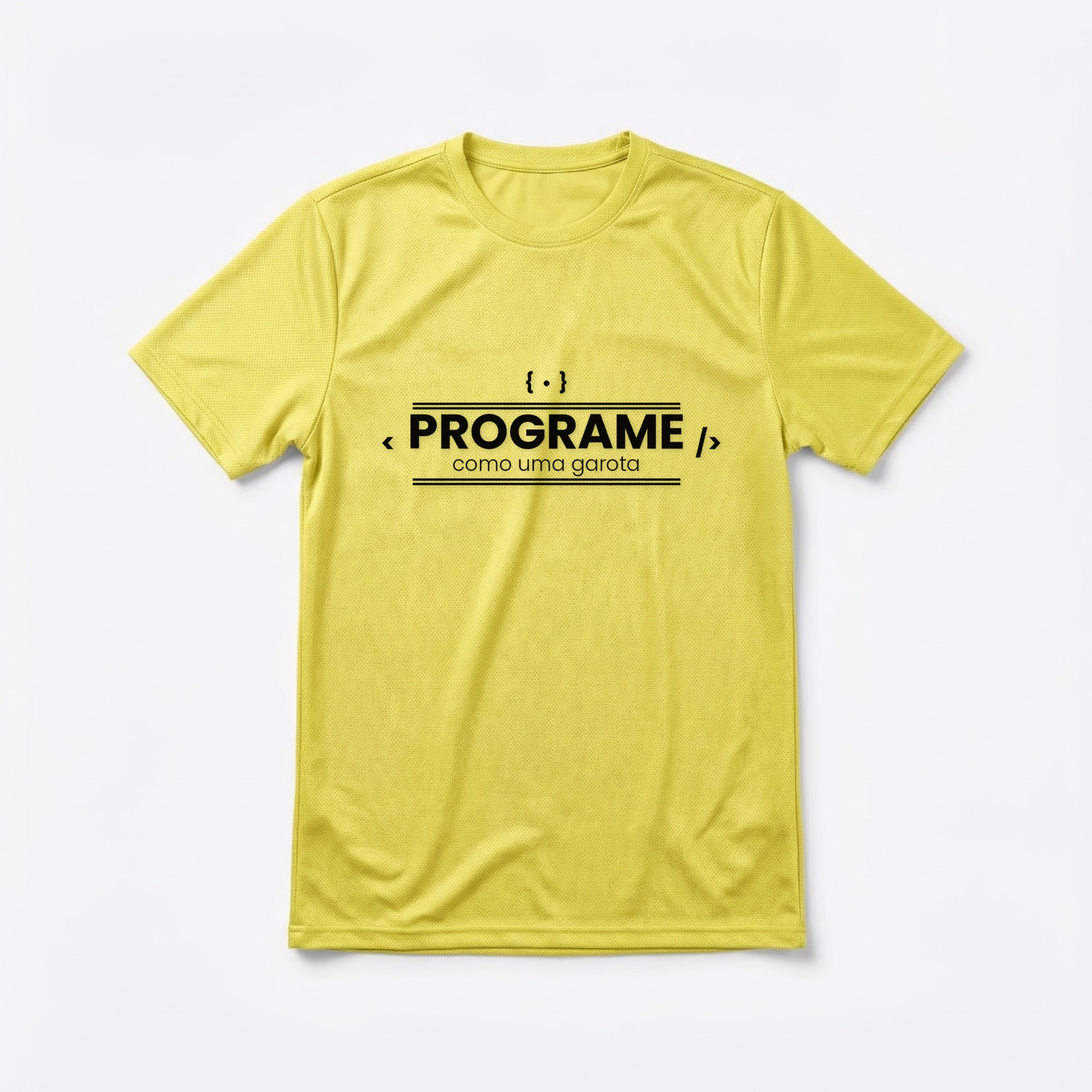 Camiseta_dry_fit_amarelo_que_isso_camarada_-_Programe_como_uma_garota | Programe como uma garota