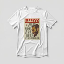Camiseta_dry_fit_branco_que_isso_camarada_-_1o_de_Maio_Todos_com_Fidel_na_Praca_da_Revolucao | Todos com Fidel na Praça da Revolução