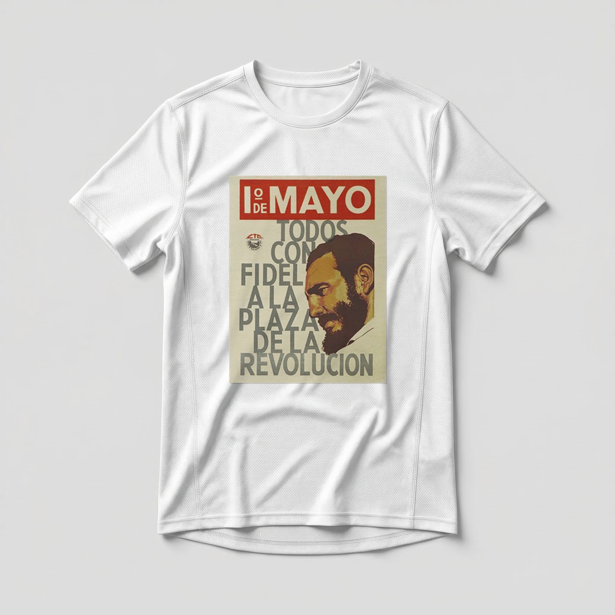 Camiseta_dry_fit_branco_que_isso_camarada_-_1o_de_Maio_Todos_com_Fidel_na_Praca_da_Revolucao | Todos com Fidel na Praça da Revolução
