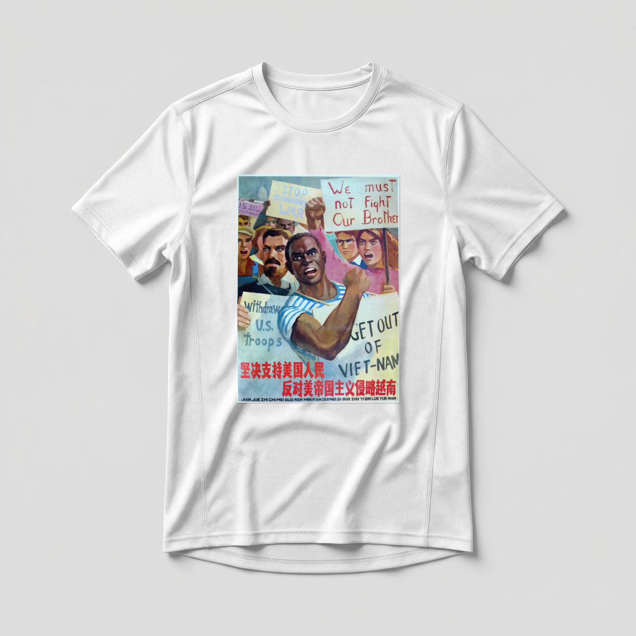 Camiseta_dry_fit_branco_que_isso_camarada_-_Apoie_o_povo_americano_contra_a_agressao_no_Vietna | Apoie o povo americano contra a agressão no Vietnã