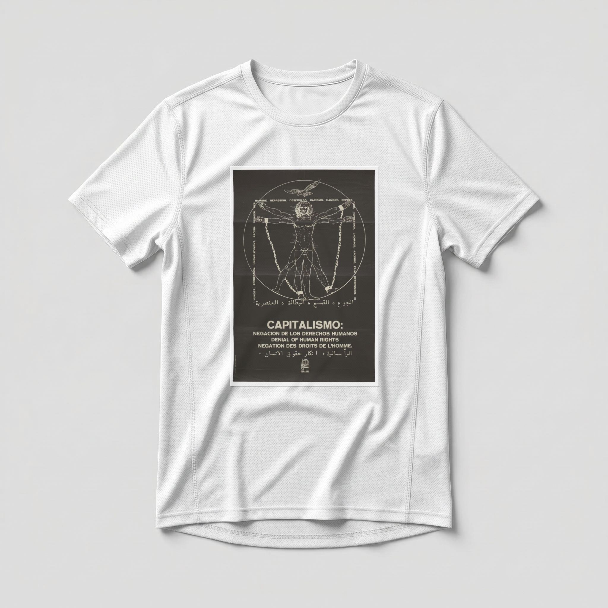 Camiseta_dry_fit_branco_que_isso_camarada_-_Capitalismo_negacao_dos_direitos_humanos | Capitalismo: negação dos direitos humanos