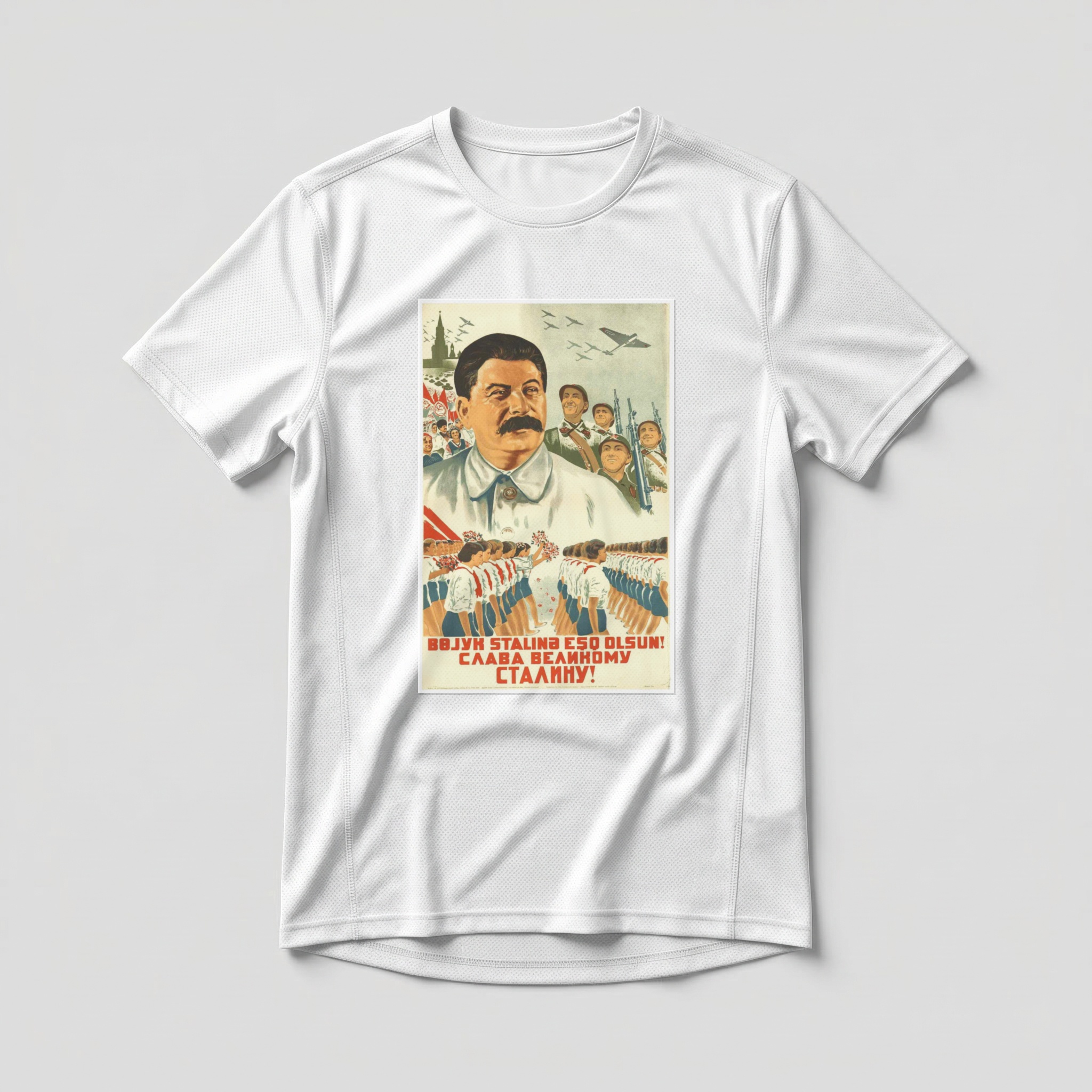 Camiseta_dry_fit_branco_que_isso_camarada_-_Gloria_ao_grande_Stalin | Glória ao grande Stalin