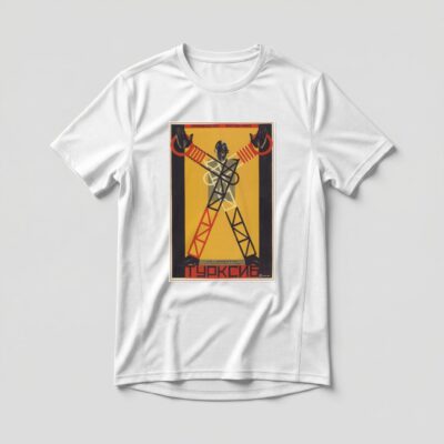 Camiseta_dry_fit_branco_que_isso_camarada_-_Turksib_-_cartaz_construtivista_de_cinema_1929 | Turksib - cartaz construtivista de cinema 1929