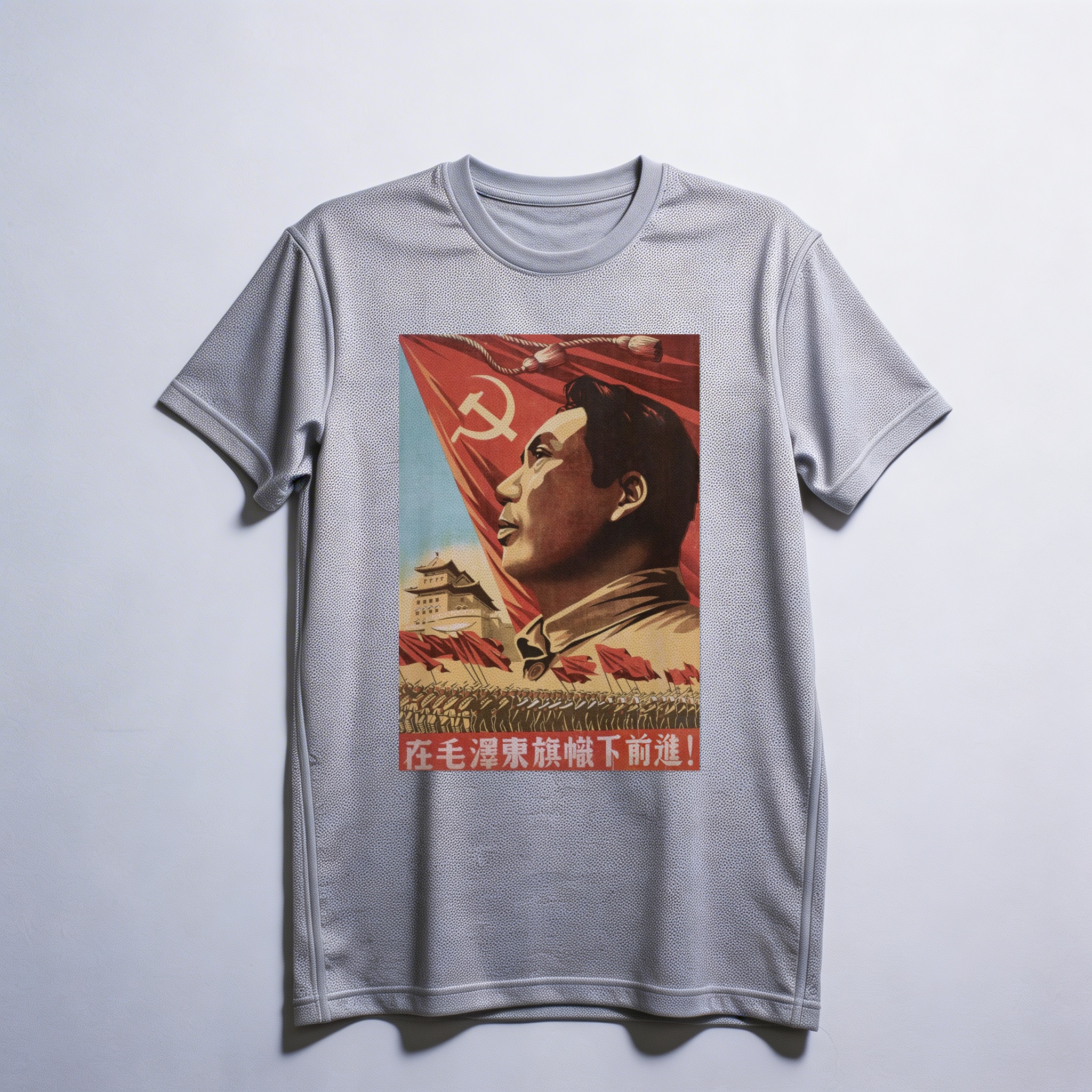 Camiseta_dry_fit_cinza_claro_que_isso_camarada_-_Bandeira_de_Mao_Zedong | Bandeira de Mao Zedong