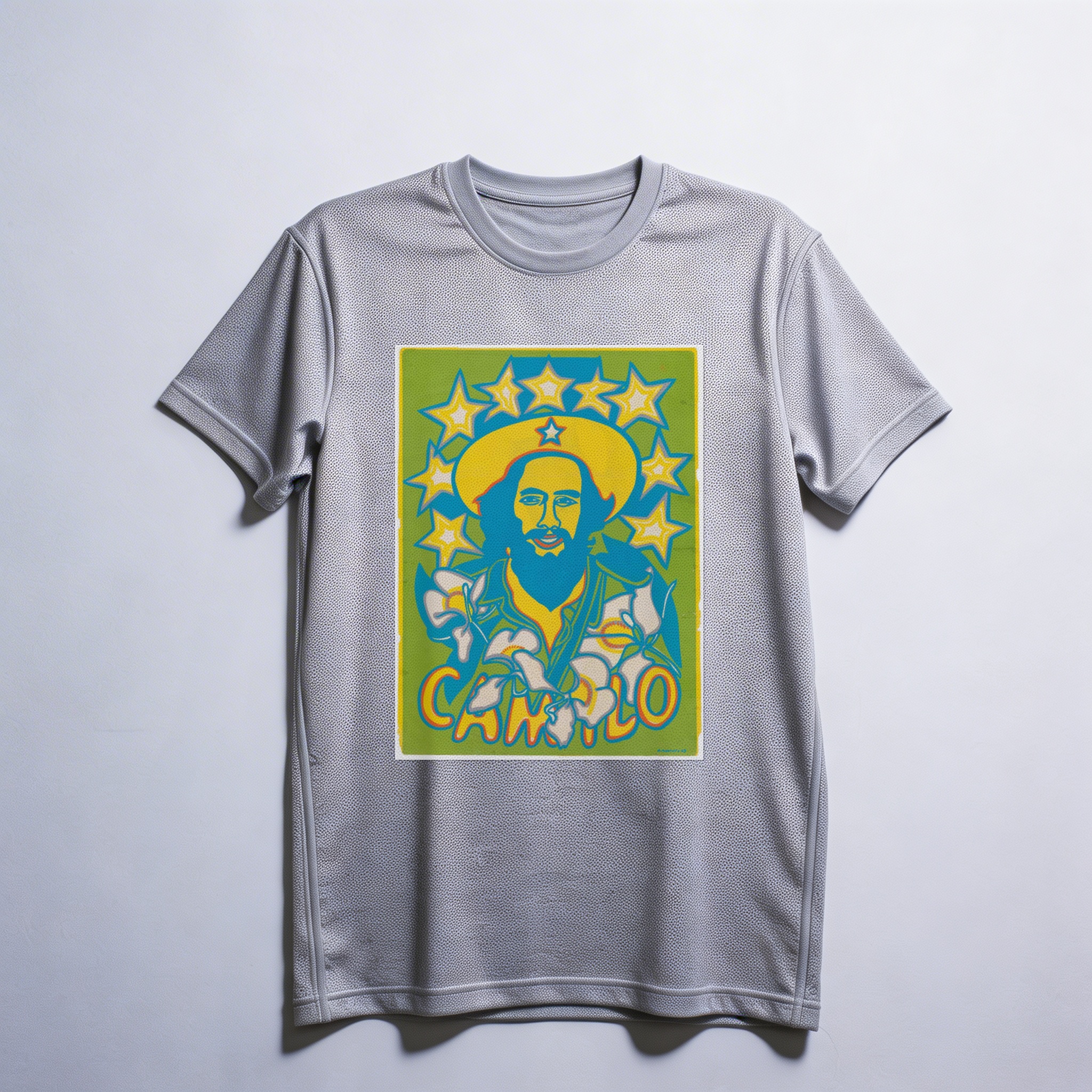 Camiseta_dry_fit_cinza_claro_que_isso_camarada_-_Camilo_Cienfuegos_pop_art | Camilo Cienfuegos pop art