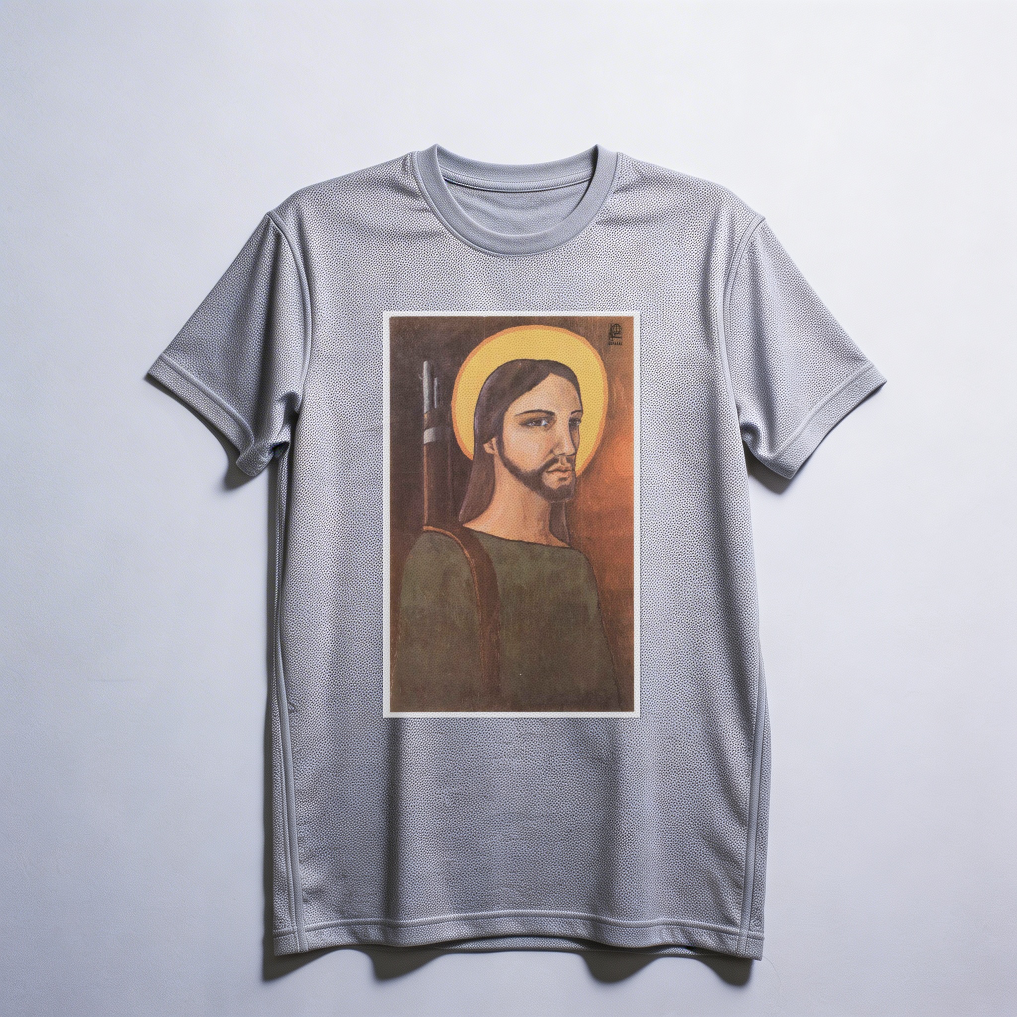 Camiseta_dry_fit_cinza_claro_que_isso_camarada_-_Cristo_guerrilheiro_-_Alfredo_Rostgaard_1969 | Cristo guerrilheiro - Alfredo Rostgaard 1969