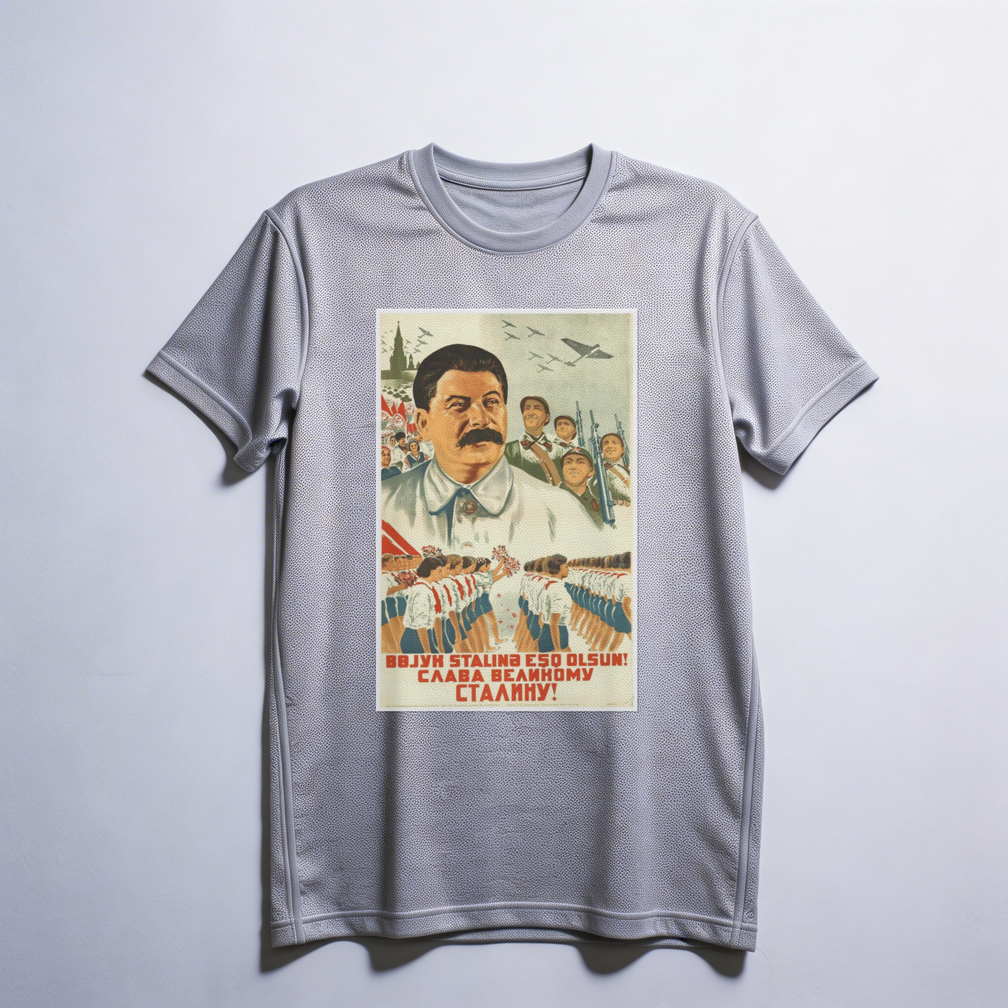 Camiseta_dry_fit_cinza_claro_que_isso_camarada_-_Gloria_ao_grande_Stalin | Glória ao grande Stalin