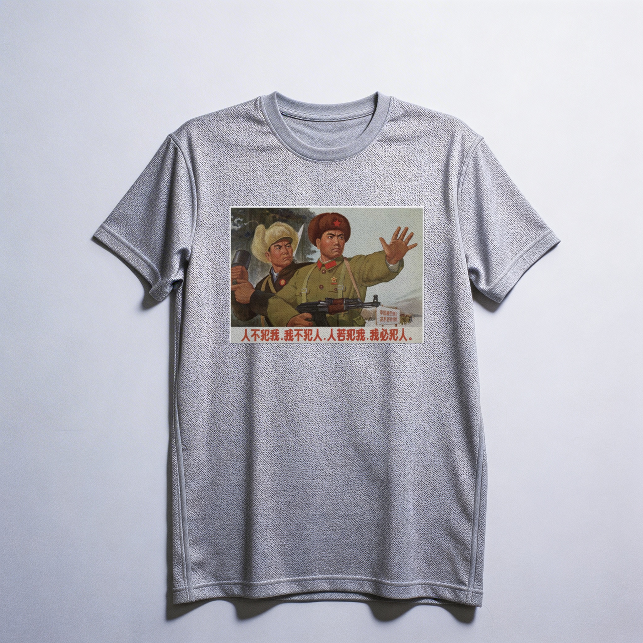 Camiseta_dry_fit_cinza_claro_que_isso_camarada_-_Nao_atacaremos_a_menos_que_sejamos_atacados | Não atacaremos a menos que sejamos atacados