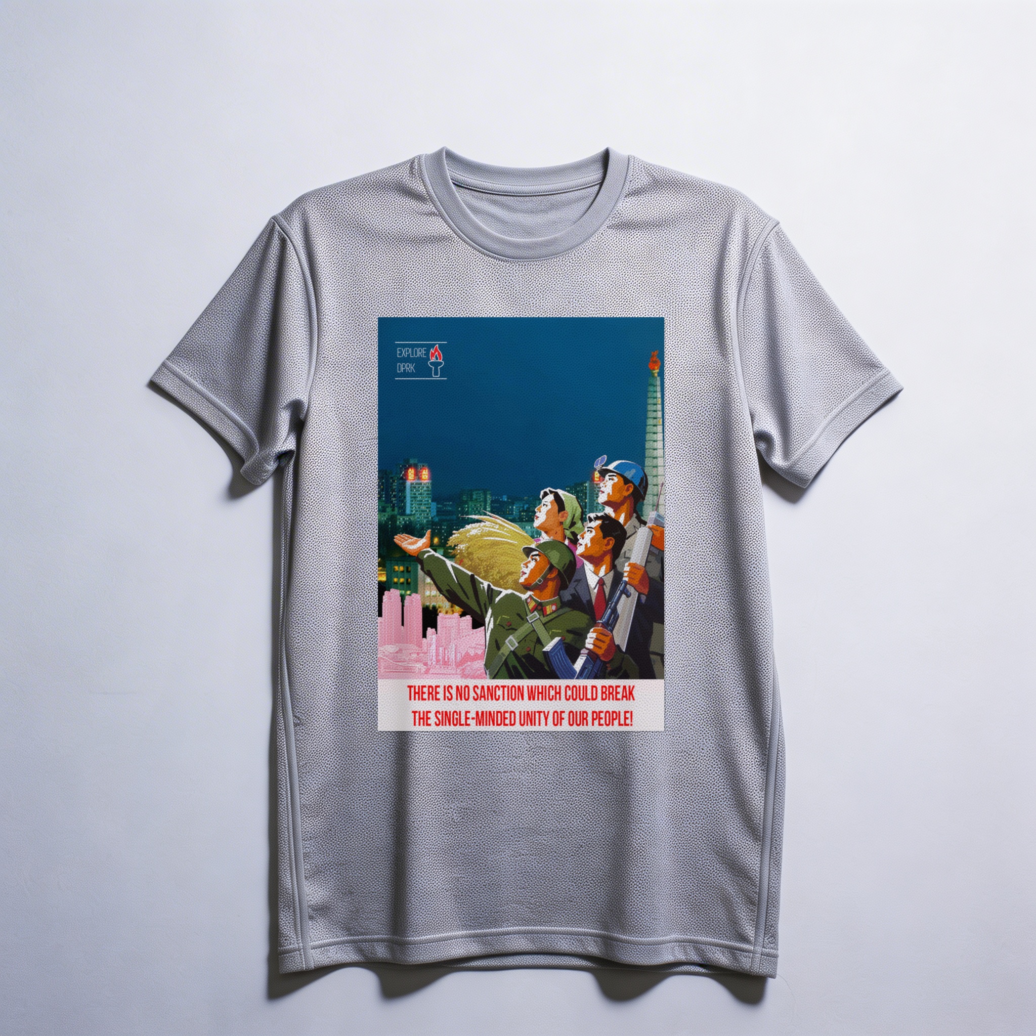 Camiseta_dry_fit_cinza_claro_que_isso_camarada_-_Nenhuma_sancao_quebrara_a_unidade_do_nosso_povo | Nenhuma sanção quebrará a unidade do nosso povo