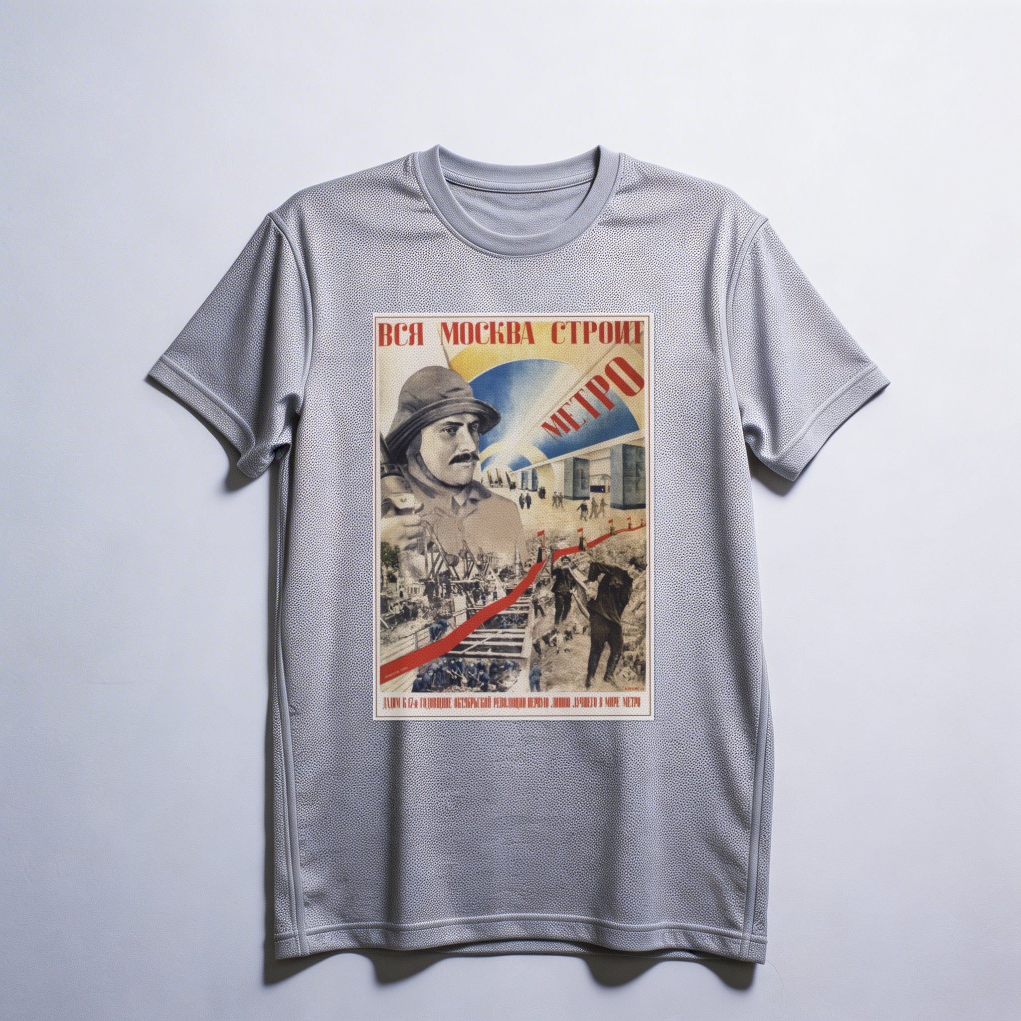 Camiseta_dry_fit_cinza_claro_que_isso_camarada_-_Toda_Moscou_constroi_o_metro | Toda Moscou constrói o metrô