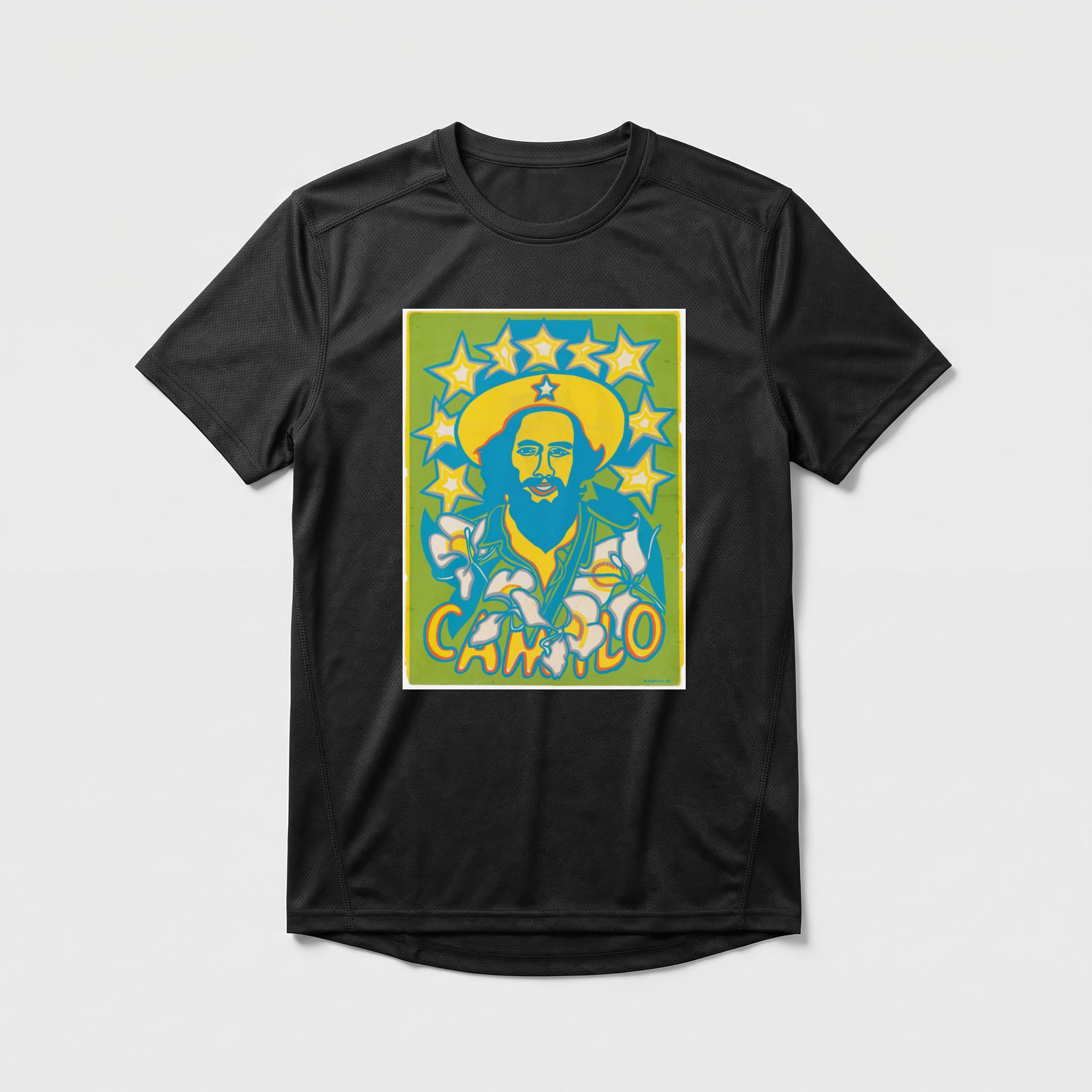 Camiseta_dry_fit_preto_que_isso_camarada_-_Camilo_Cienfuegos_pop_art | Camilo Cienfuegos pop art