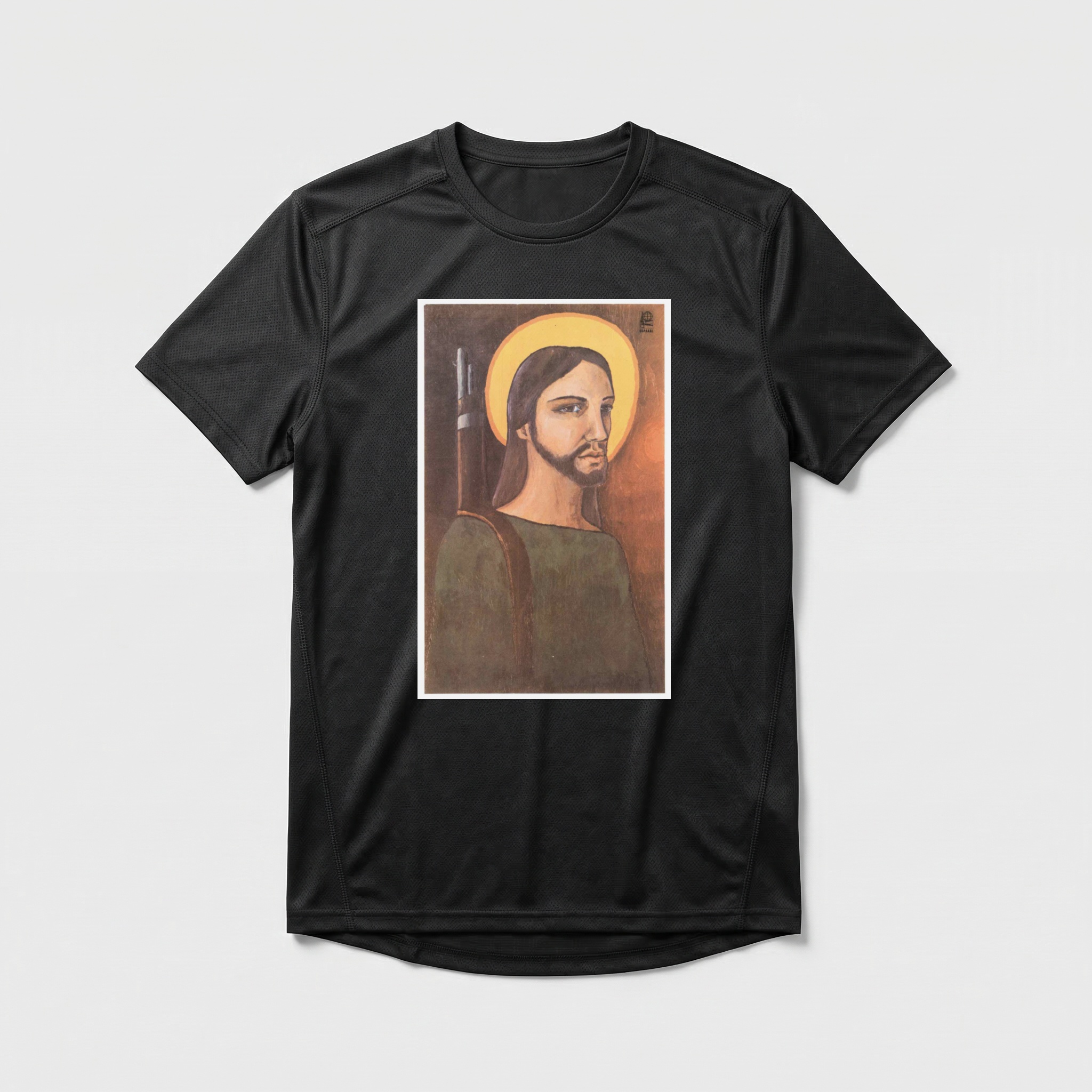 Camiseta_dry_fit_preto_que_isso_camarada_-_Cristo_guerrilheiro_-_Alfredo_Rostgaard_1969 | Cristo guerrilheiro - Alfredo Rostgaard 1969
