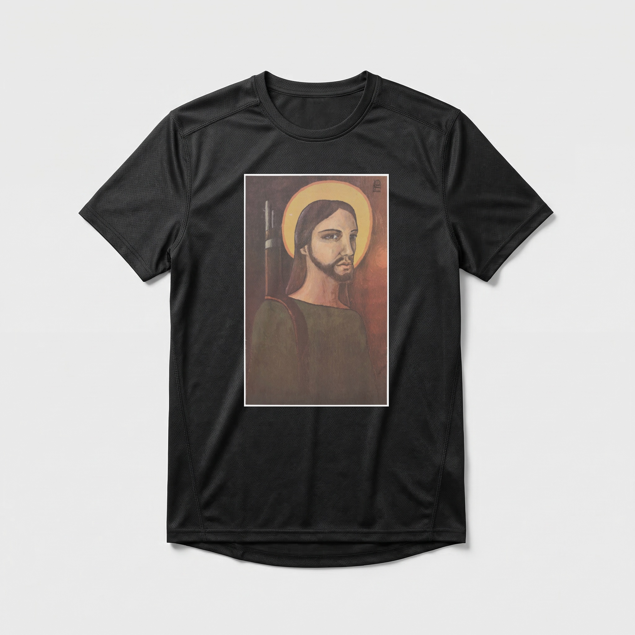 Camiseta_dry_fit_preto_que_isso_camarada_-_Cristo_revolucionario | Cristo revolucionário