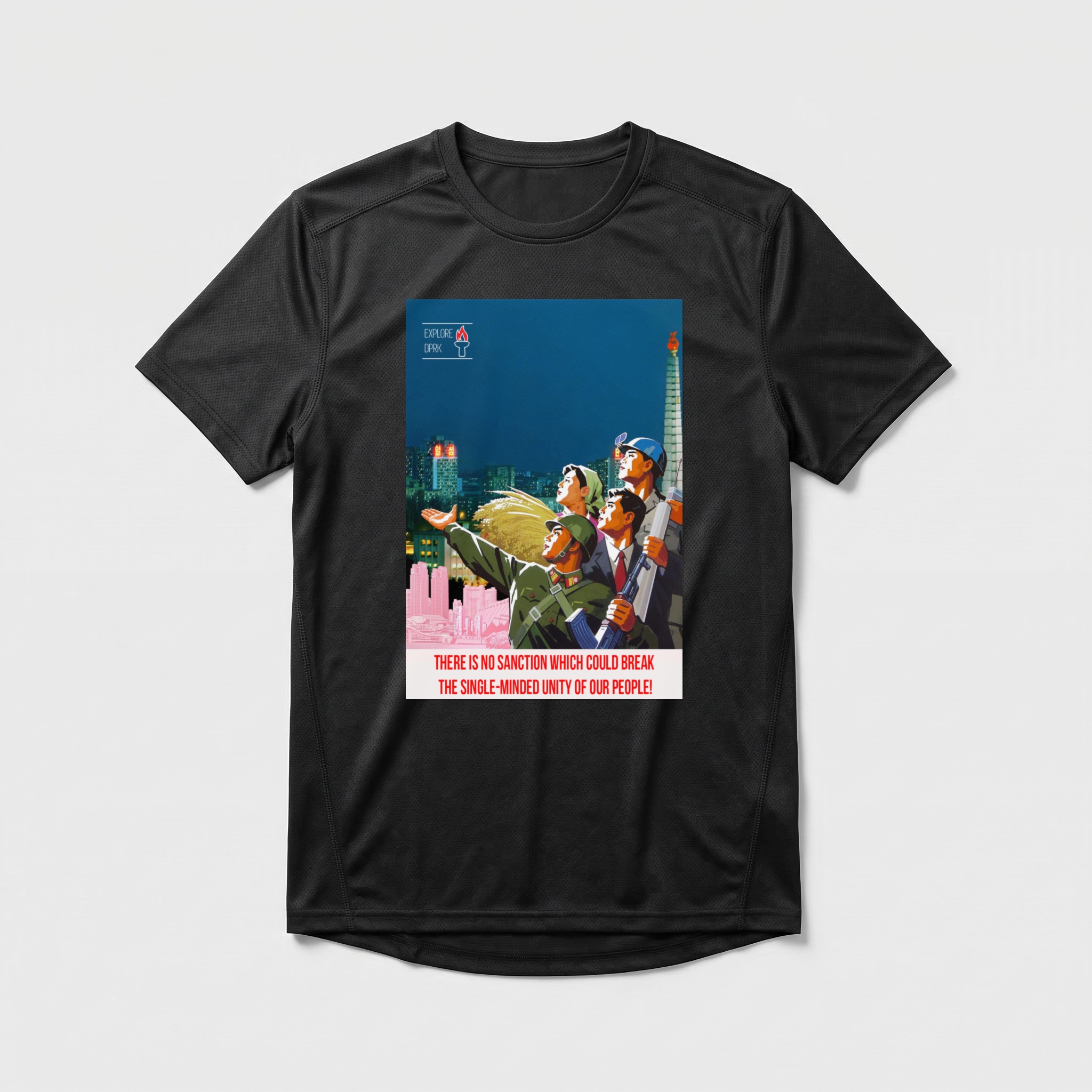 Camiseta_dry_fit_preto_que_isso_camarada_-_Nenhuma_sancao_quebrara_a_unidade_do_nosso_povo | Nenhuma sanção quebrará a unidade do nosso povo