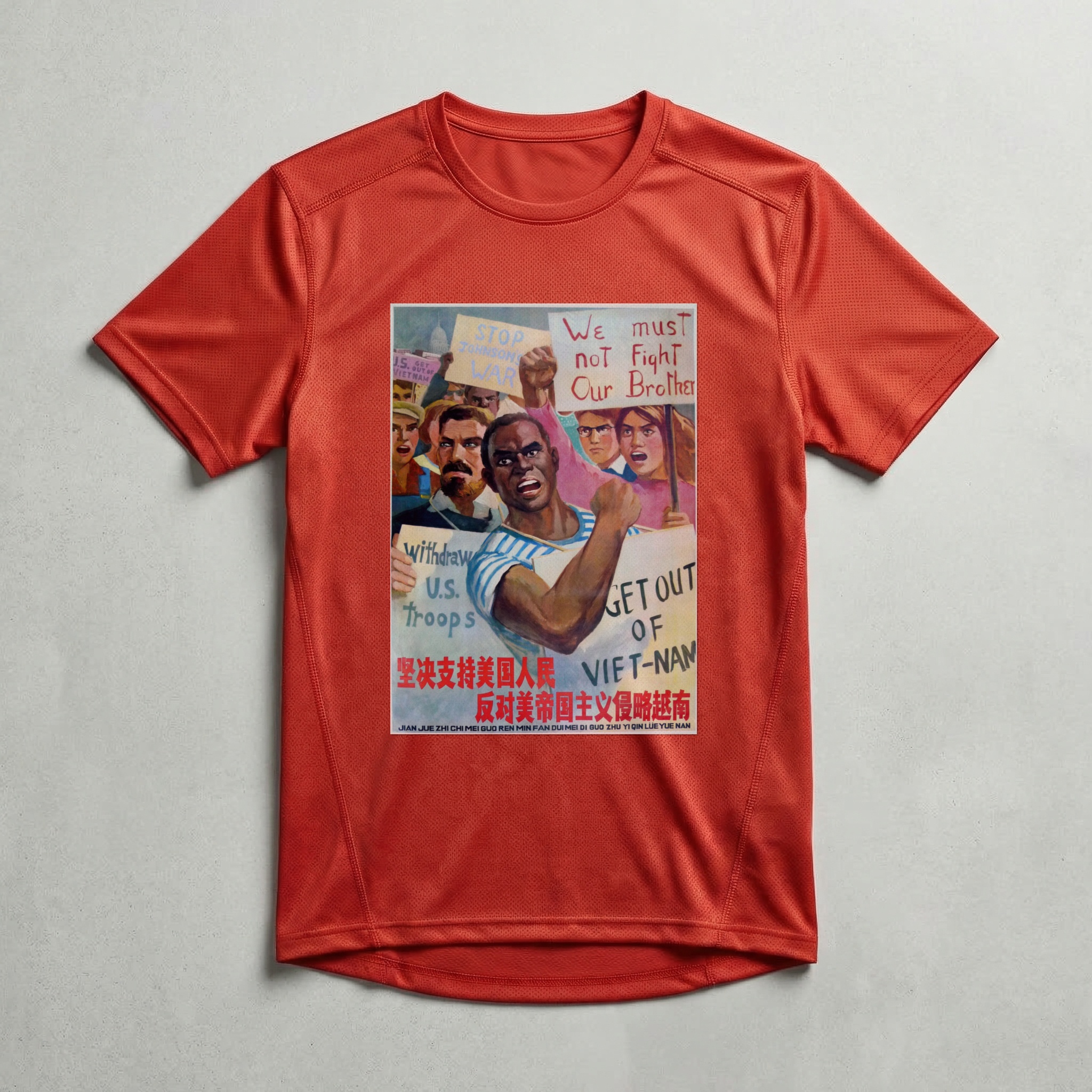 Camiseta_dry_fit_vermelho_que_isso_camarada_-_Apoie_o_povo_americano_contra_a_agressao_no_Vietna | Apoie o povo americano contra a agressão no Vietnã