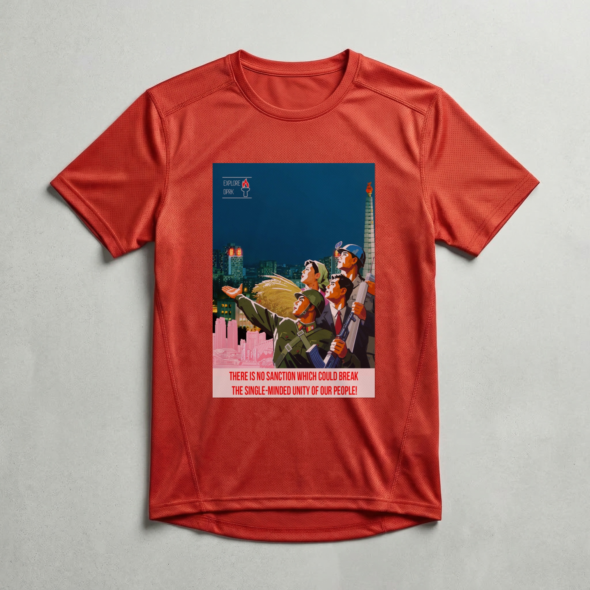 Camiseta_dry_fit_vermelho_que_isso_camarada_-_Nenhuma_sancao_quebrara_a_unidade_do_nosso_povo | Nenhuma sanção quebrará a unidade do nosso povo