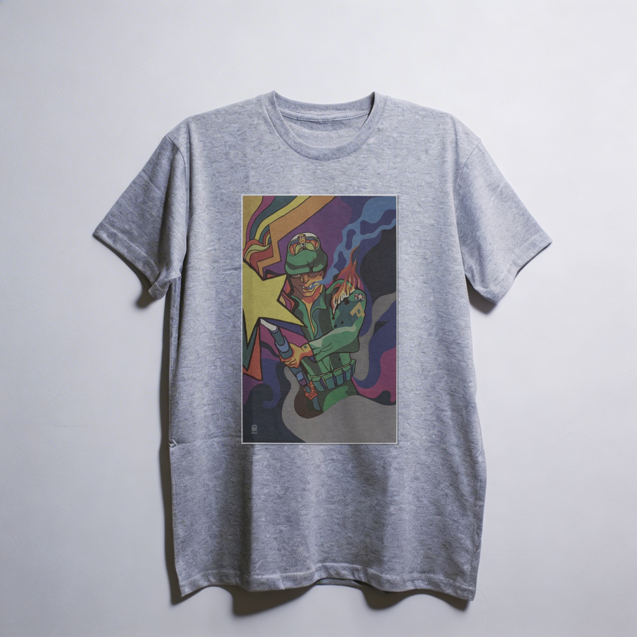 Camiseta_oversized_cinza_claro_que_isso_camarada_-_Guerrilheiro_com_coquetel_Molotov | Guerrilheiro com coquetel Molotov