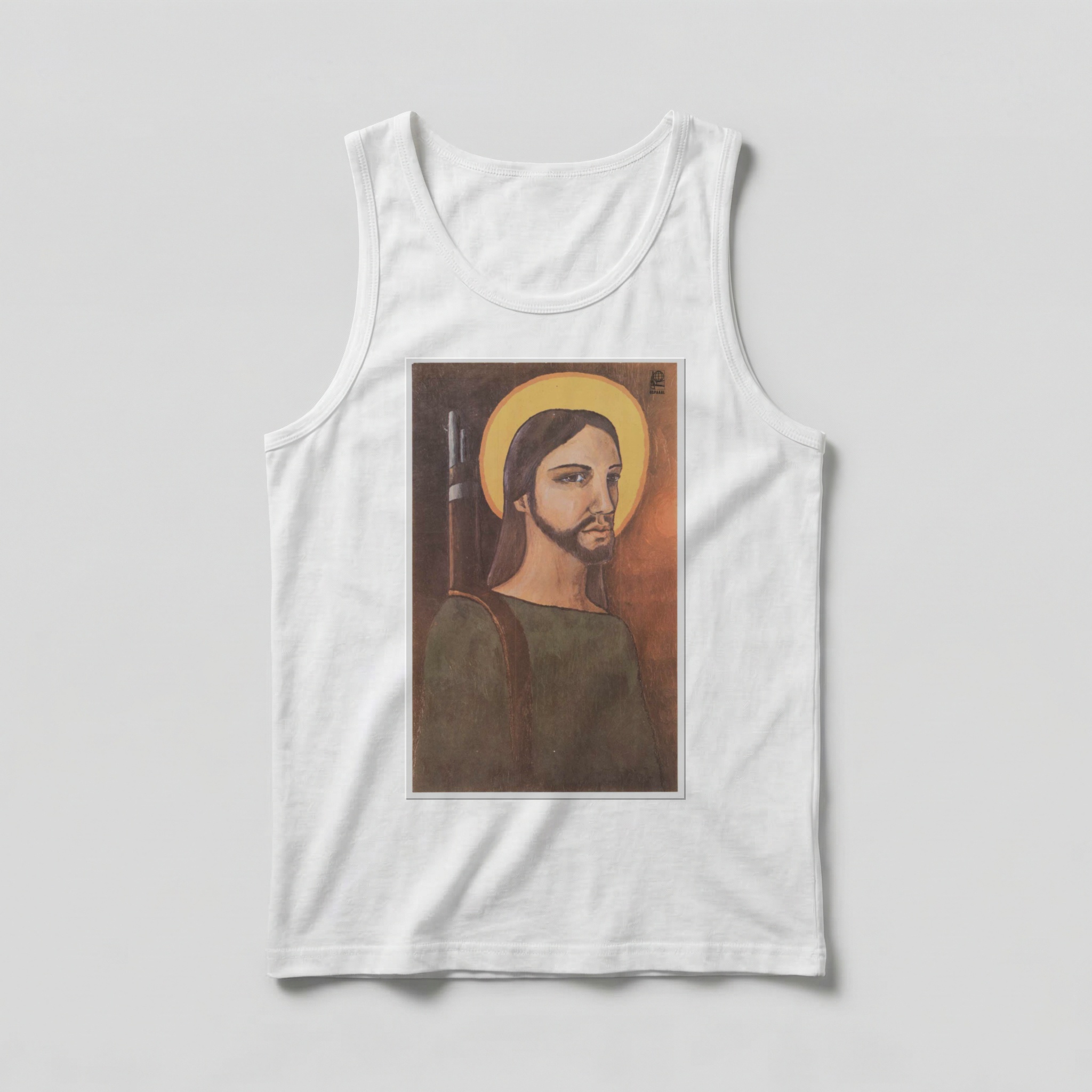 Camiseta_regata_branco_que_isso_camarada_-_Cristo_guerrilheiro_-_Alfredo_Rostgaard_1969 | Cristo guerrilheiro - Alfredo Rostgaard 1969