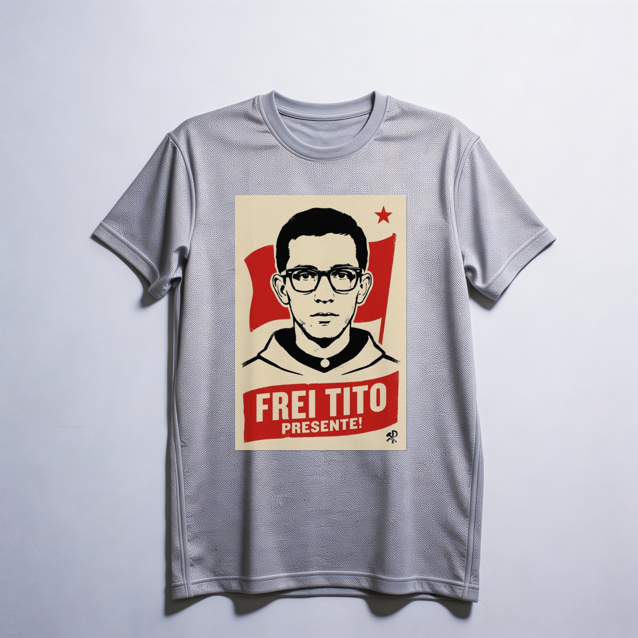 Camiseta_dry_fit_cinza_claro_que_isso_camarada_-_Frei_Tito | Frei Tito